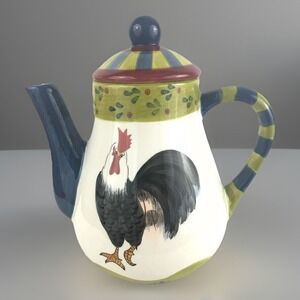 Carnaby Collection Seymour Mann Roosters Tea Pot Lid Country 9"T x 8.5"W Vintage